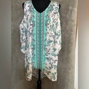 Paisley Print Women's Top - Green and White